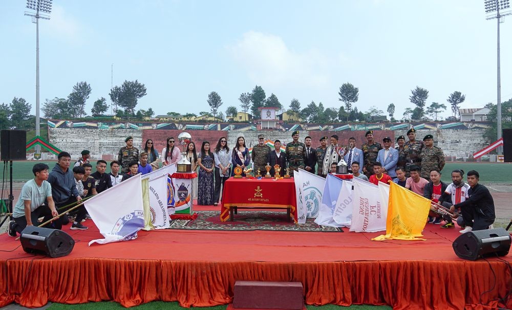 Dignitaries and others during the opening ceremony of 8th Capt N Kenguruse Memorial Football Tournament 2024 in Kohima. (Morung Photo)